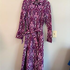 Talbots Pink and Purple Long Sleeve Fit & Flare Shirt Dress 100% cotton
